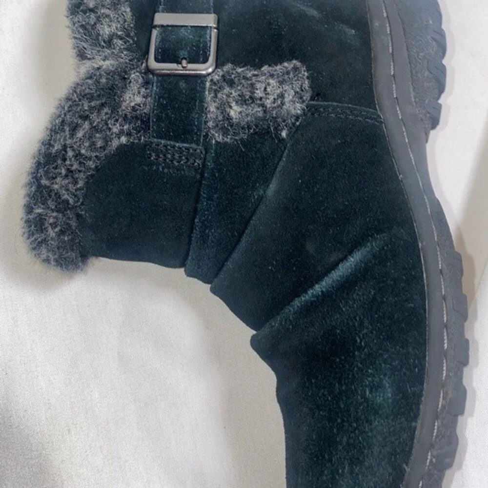 Khombu Lindsay leather suede winter boots faux fur 7 buckle lagen cottage